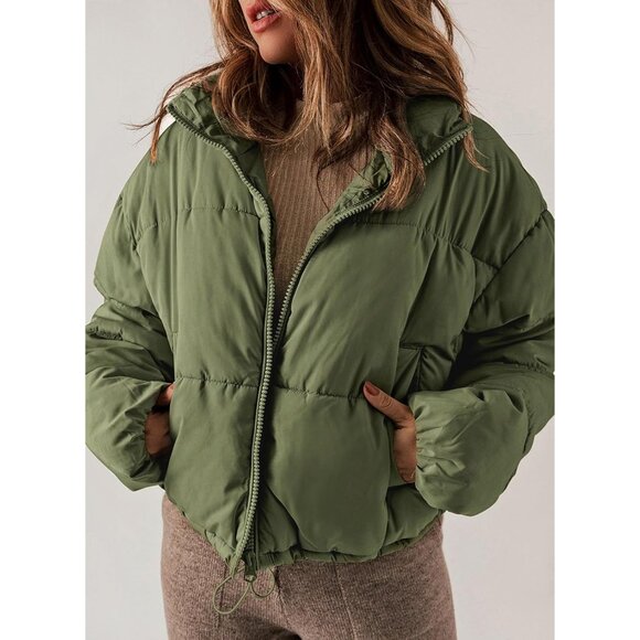 Women's Quilted Puffer Jacket Long Sleeve Full Zip Casual Winter Coat - Picture 7 of 8